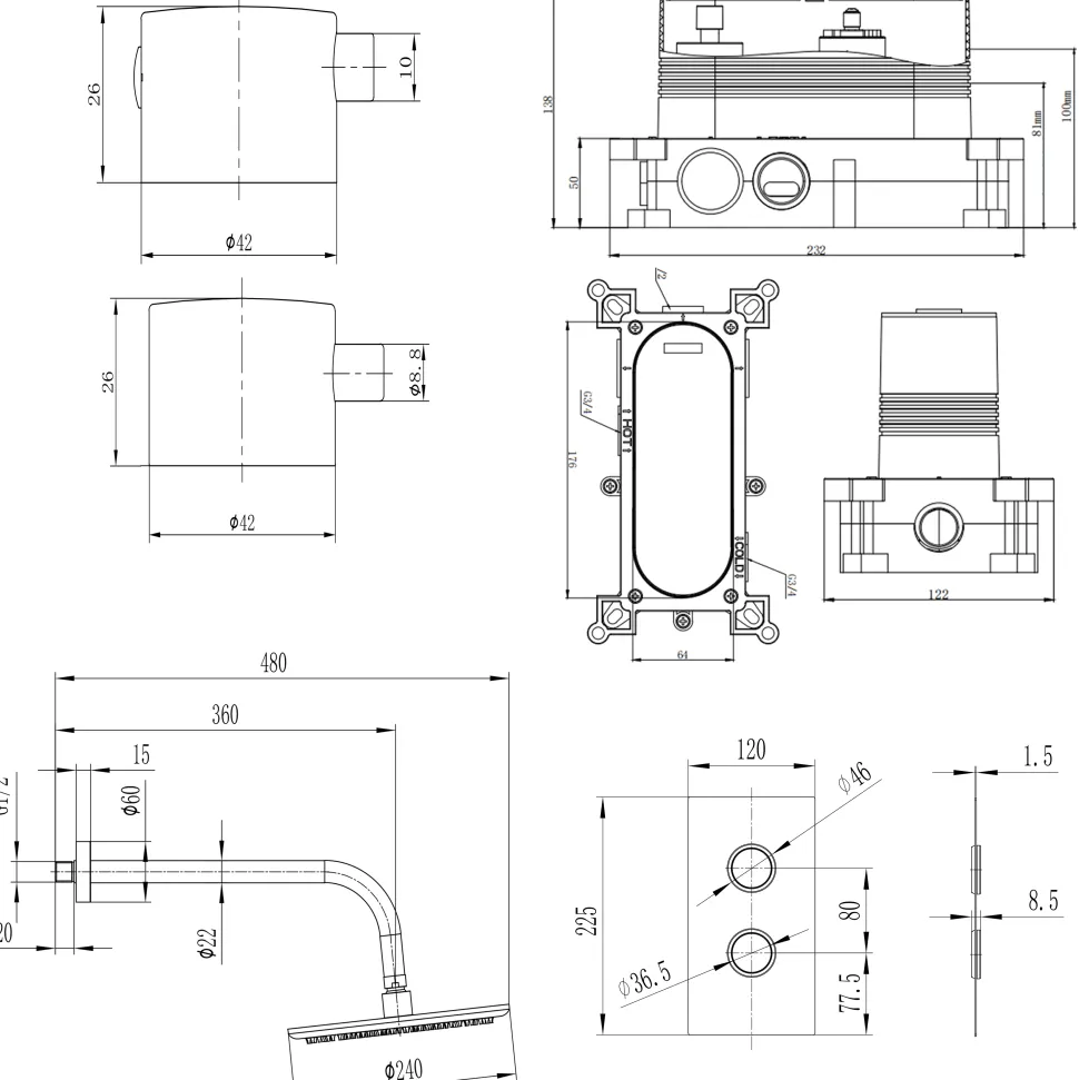 Core 1 Outlet Concealed Shower Valve & Wall Mounted Fixed Shower Head