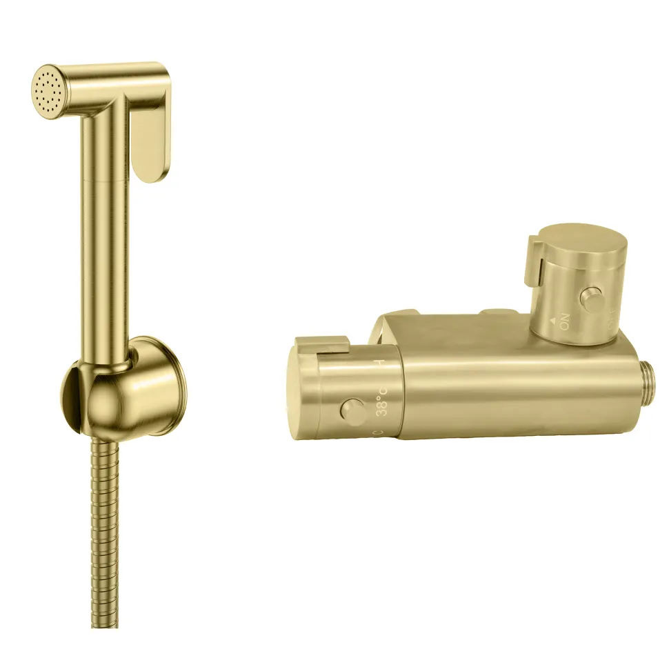 Core Round Douche Kit With Thermostatic Valve - Brushed Brass