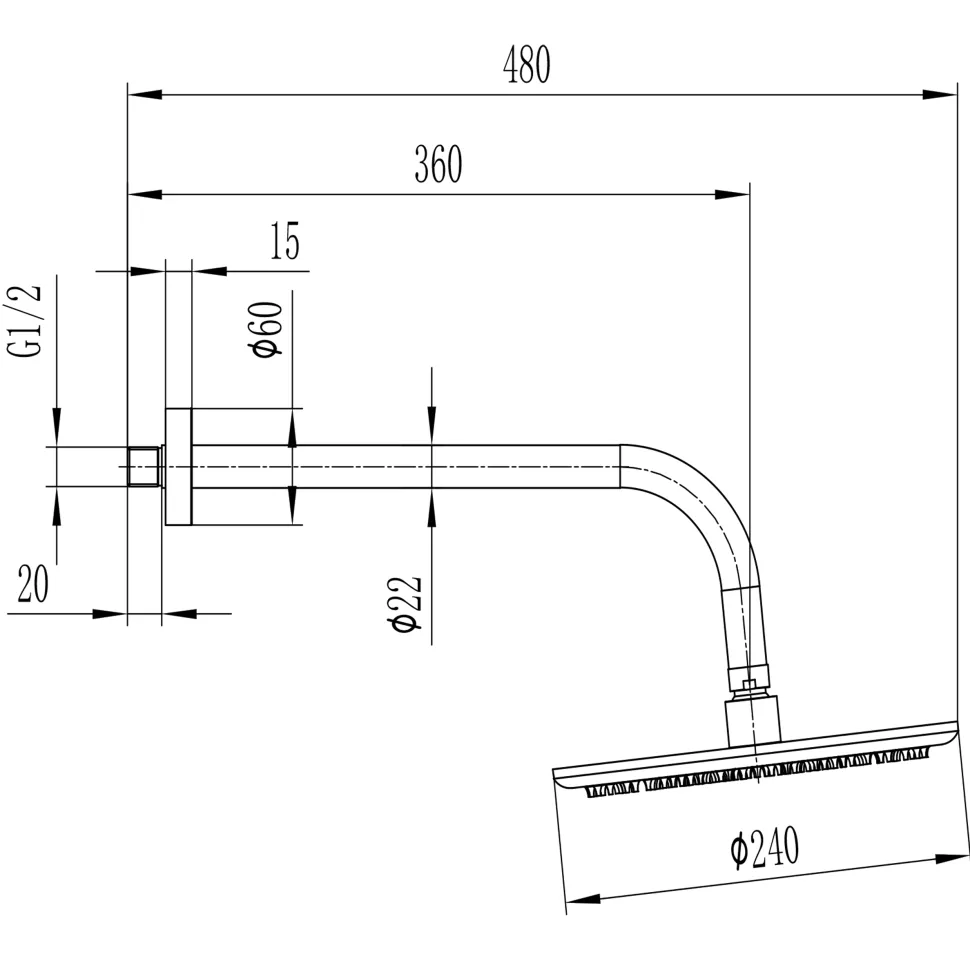 Core Round Fixed Shower Head with Arm