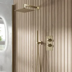 Core Shower Package with 2 Outlet Valve, Fixed Wall Mounted Square Shower Head & Shower Wall Kit