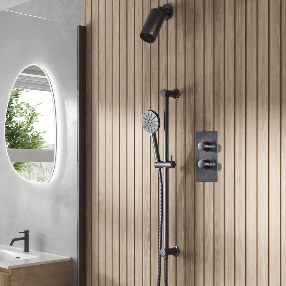 Core Shower Package with 2 Outlet Concealed Valve with Wall Mounted Fluted Spotlight Shower Head & Fluted Handset Slide Rail Kit