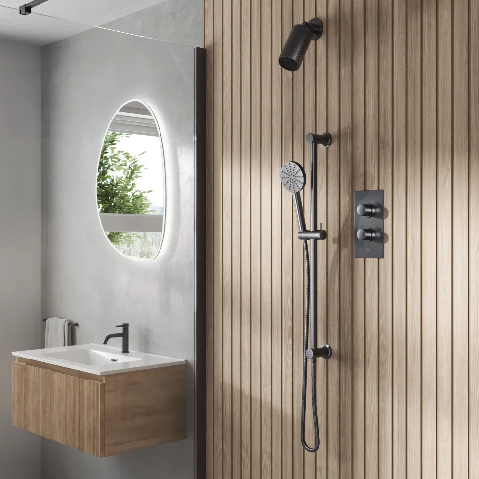 Core Shower Package with 2 Outlet Concealed Valve with Wall Mounted Fluted Spotlight Shower Head & Fluted Handset Slide Rail Kit
