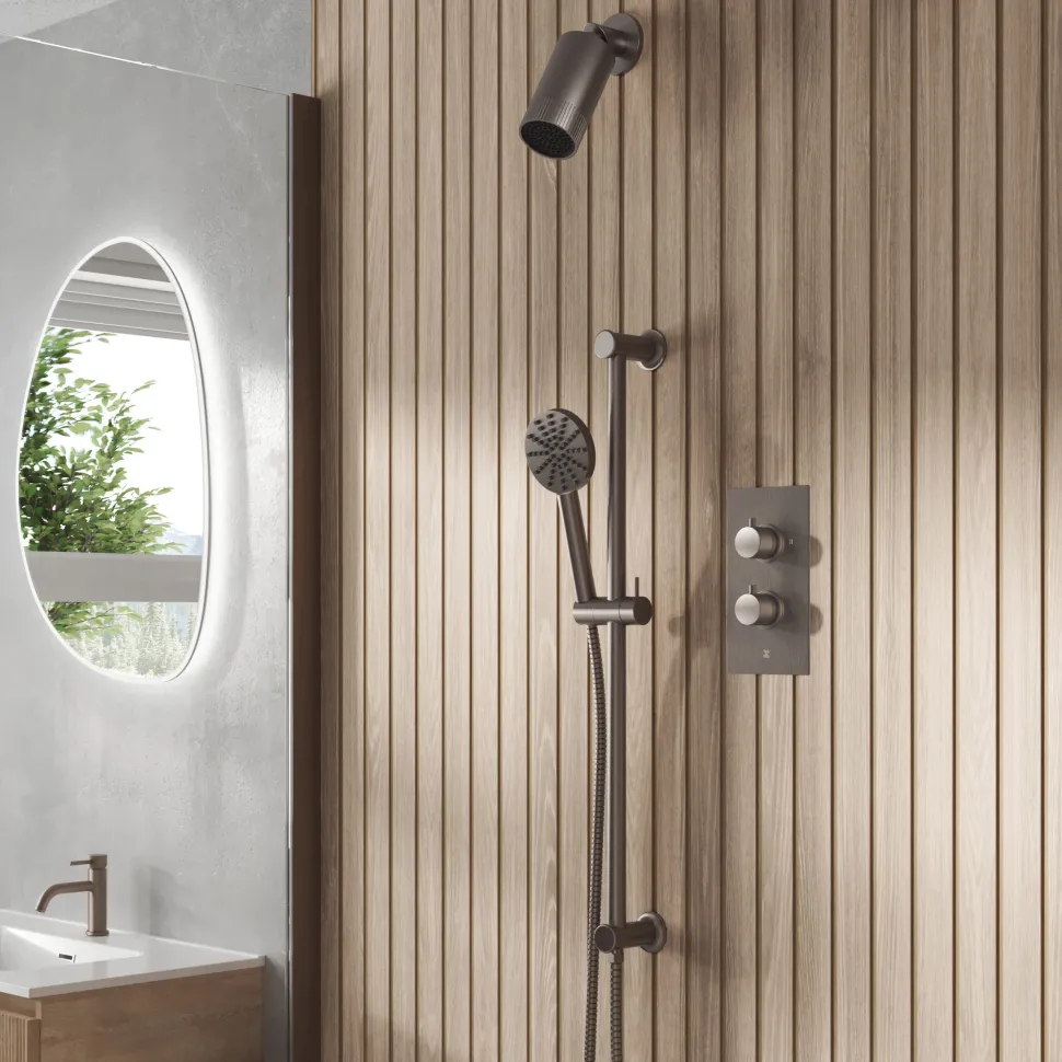 Core Shower Package with 2 Outlet Concealed Valve with Wall Mounted Fluted Spotlight Shower Head & Fluted Handset Slide Rail Kit
