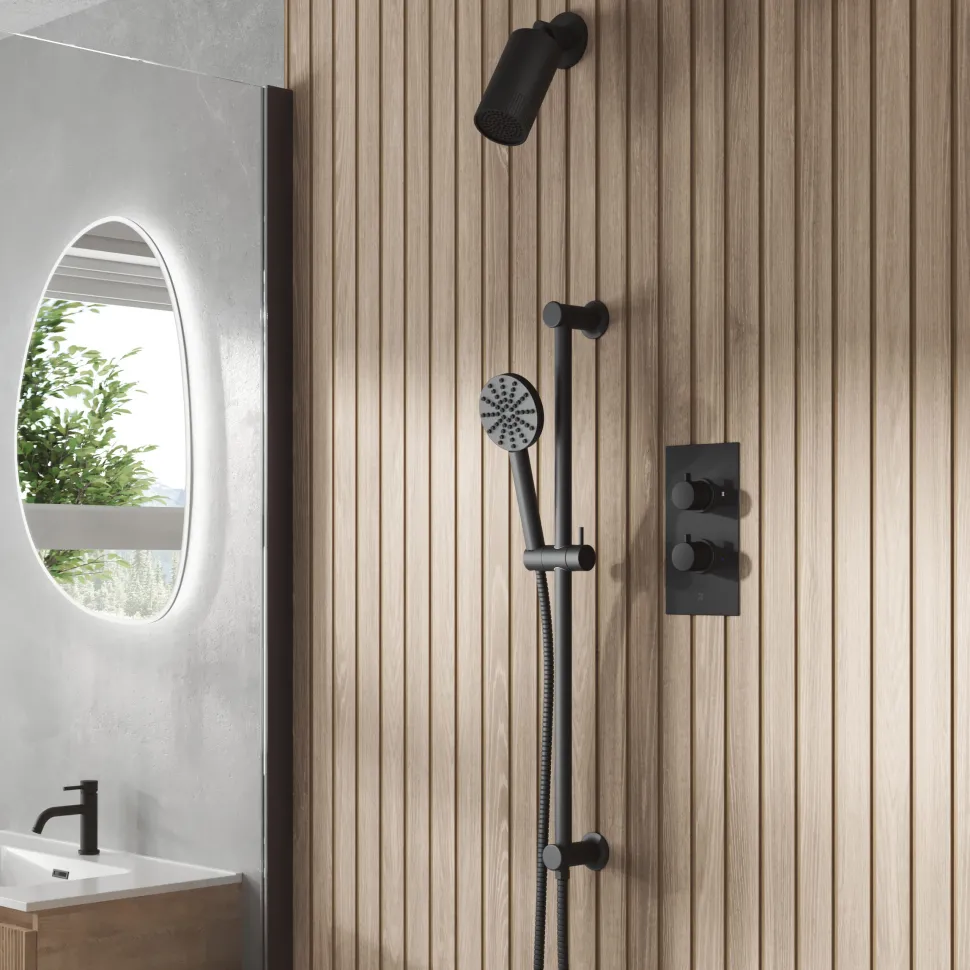 Core Shower Package with 2 Outlet Concealed Valve with Wall Mounted Fluted Spotlight Shower Head & Fluted Handset Slide Rail Kit