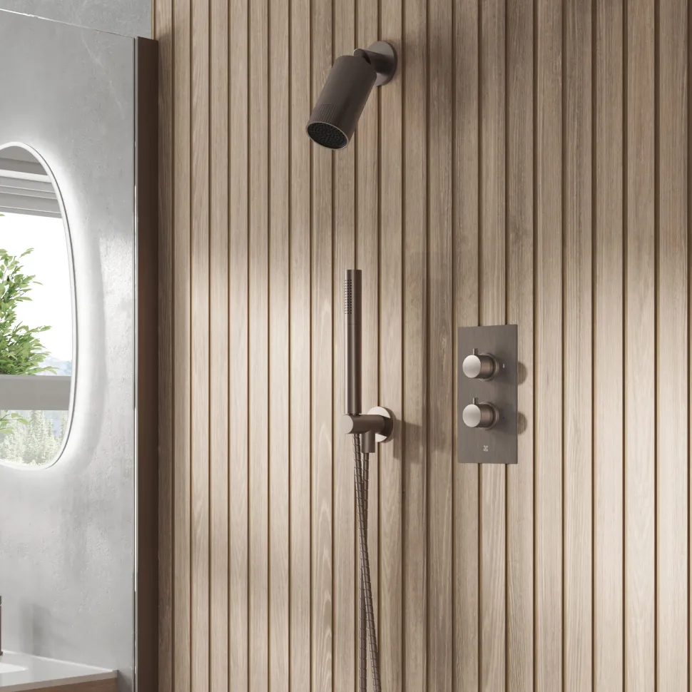 Core Shower Package with 2 Outlet Concealed Valve with Wall Mounted Fluted Spotlight Shower Head & Shower Wall Kit
