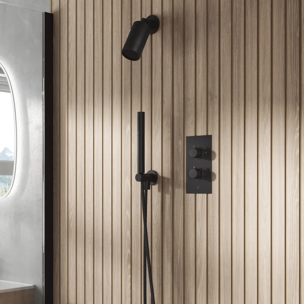 Core Shower Package with 2 Outlet Concealed Valve with Wall Mounted Fluted Spotlight Shower Head & Shower Wall Kit