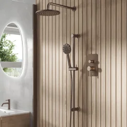 Core Shower Package with 2 Outlet Manual Valve, Fixed Wall Mounted Shower Head & Fluted Handset Slide Rail Kit
