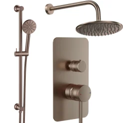 Core Shower Package with 2 Outlet Manual Valve, Fixed Wall Mounted Shower Head & Fluted Handset Slide Rail Kit
