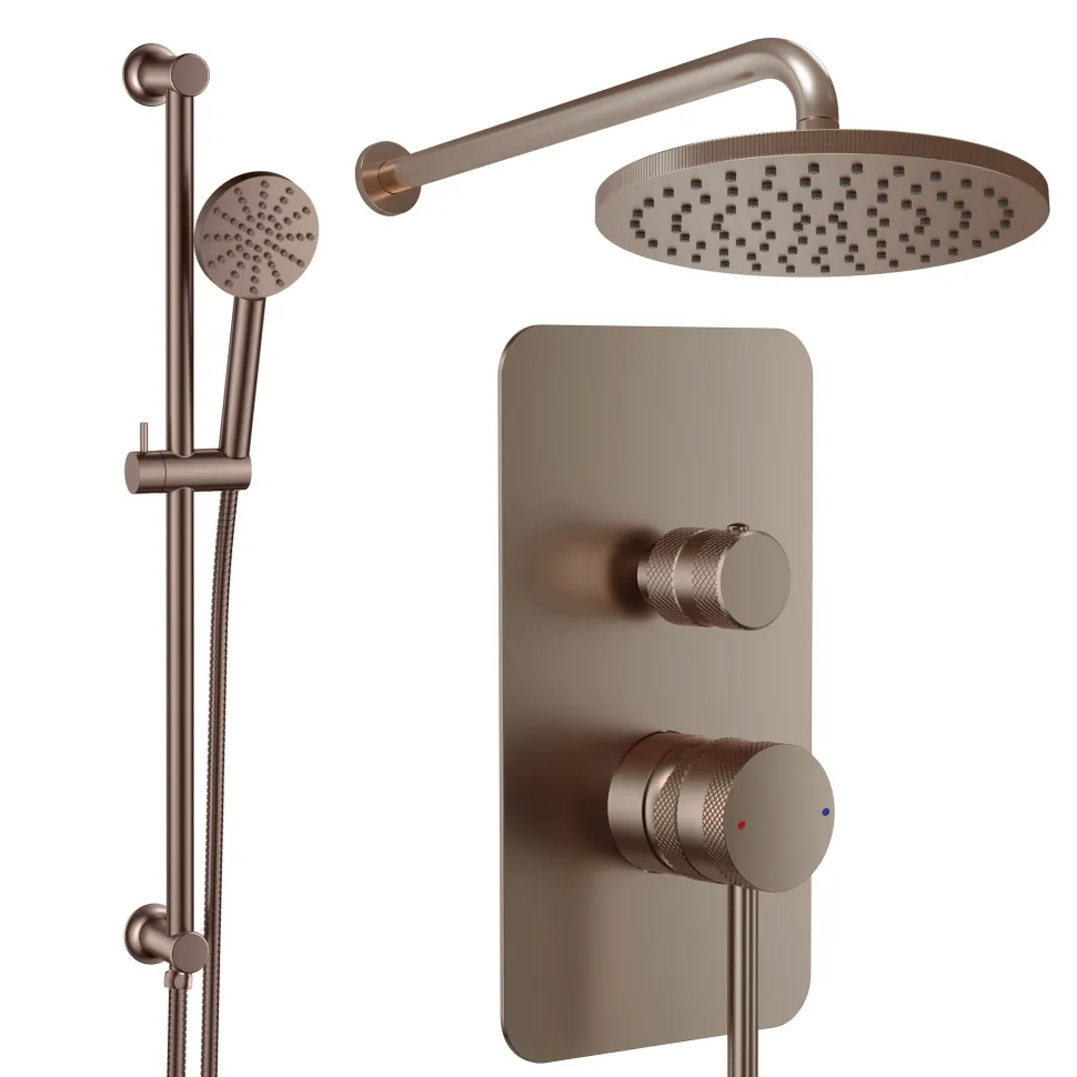 Core Shower Package with 2 Outlet Manual Valve, Fixed Wall Mounted Shower Head & Fluted Handset Slide Rail Kit