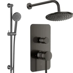 Core Shower Package with 2 Outlet Manual Valve, Fixed Wall Mounted Shower Head & Fluted Handset Slide Rail Kit