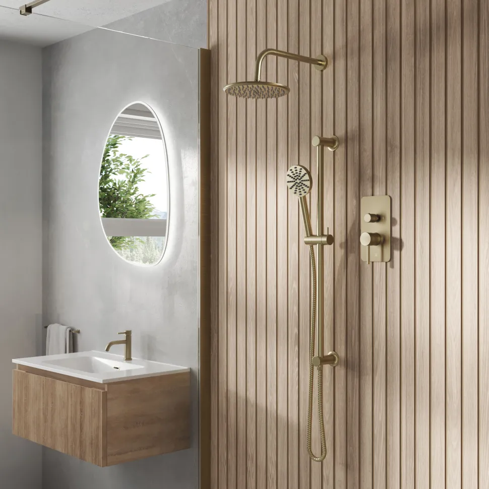 Core Shower Package with 2 Outlet Manual Valve, Fixed Wall Mounted Shower Head & Fluted Handset Slide Rail Kit