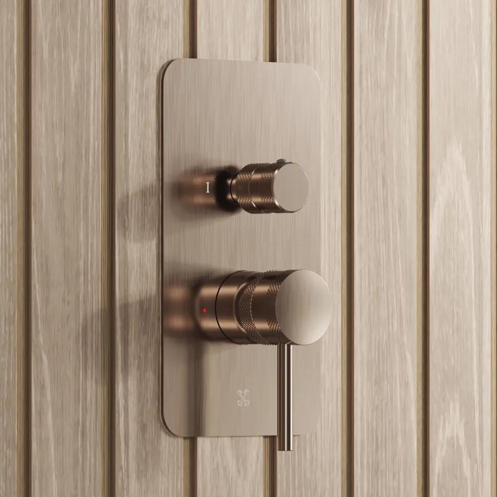 Core Shower Package with 2 Outlet Manual Valve, Fixed Wall Mounted Shower Head & Fluted Handset Slide Rail Kit