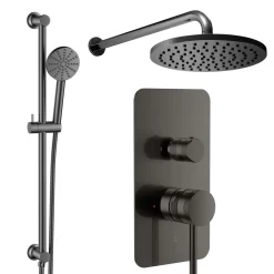 Core Shower Package with 2 Outlet Manual Valve, Fixed Wall Mounted Shower Head & Fluted Handset Slide Rail Kit