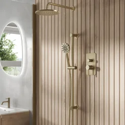 Core Shower Package with 2 Outlet Manual Valve, Fixed Wall Mounted Shower Head & Fluted Handset Slide Rail Kit