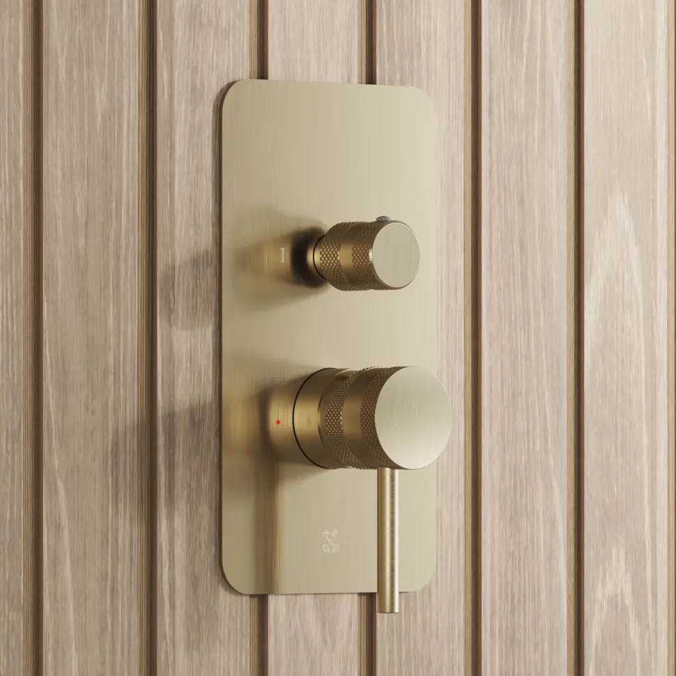 Core Shower Package with 2 Outlet Manual Valve, Fixed Wall Mounted Shower Head & Fluted Handset Slide Rail Kit