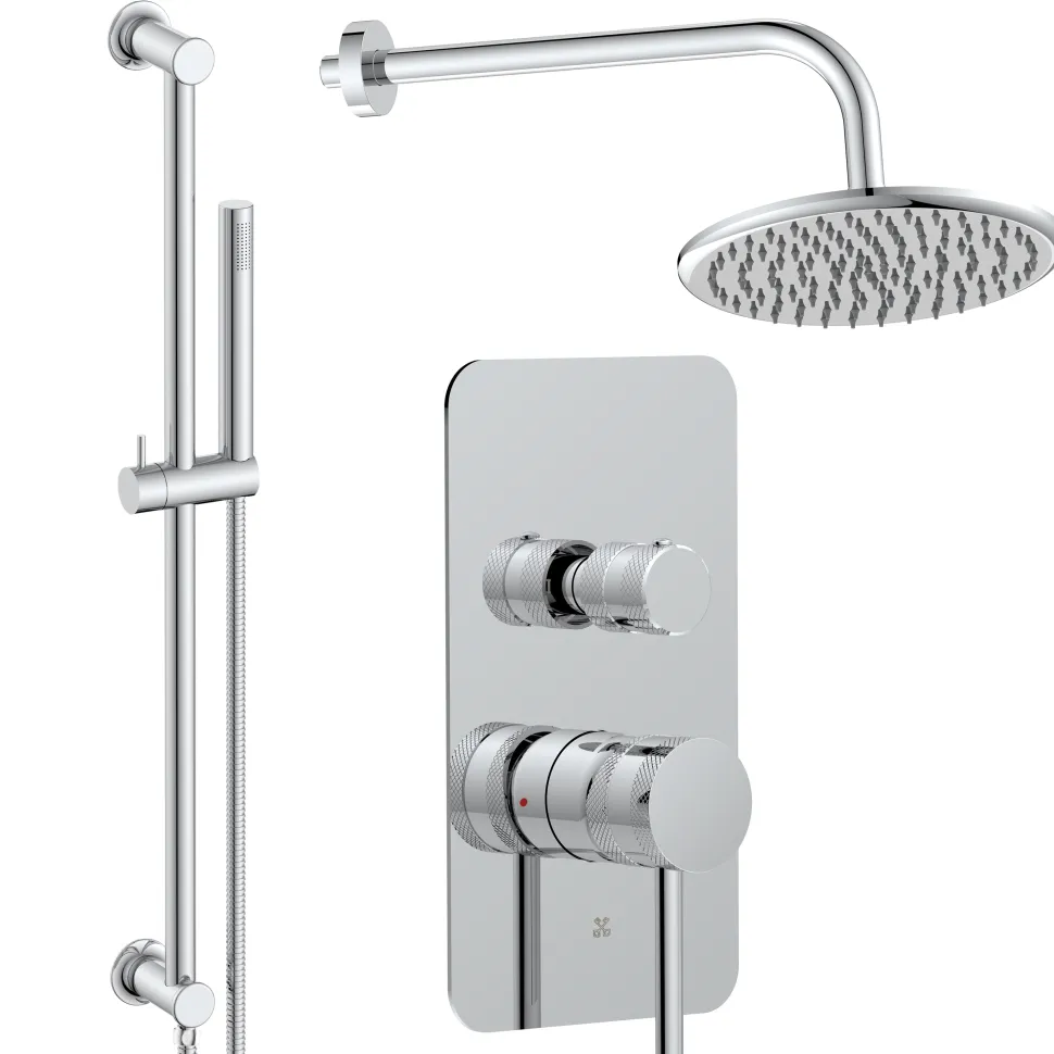 Core Shower Package with 2 Outlet Manual Valve, Fixed Wall Mounted Shower Head & Microphone Handset Slide Rail Kit
