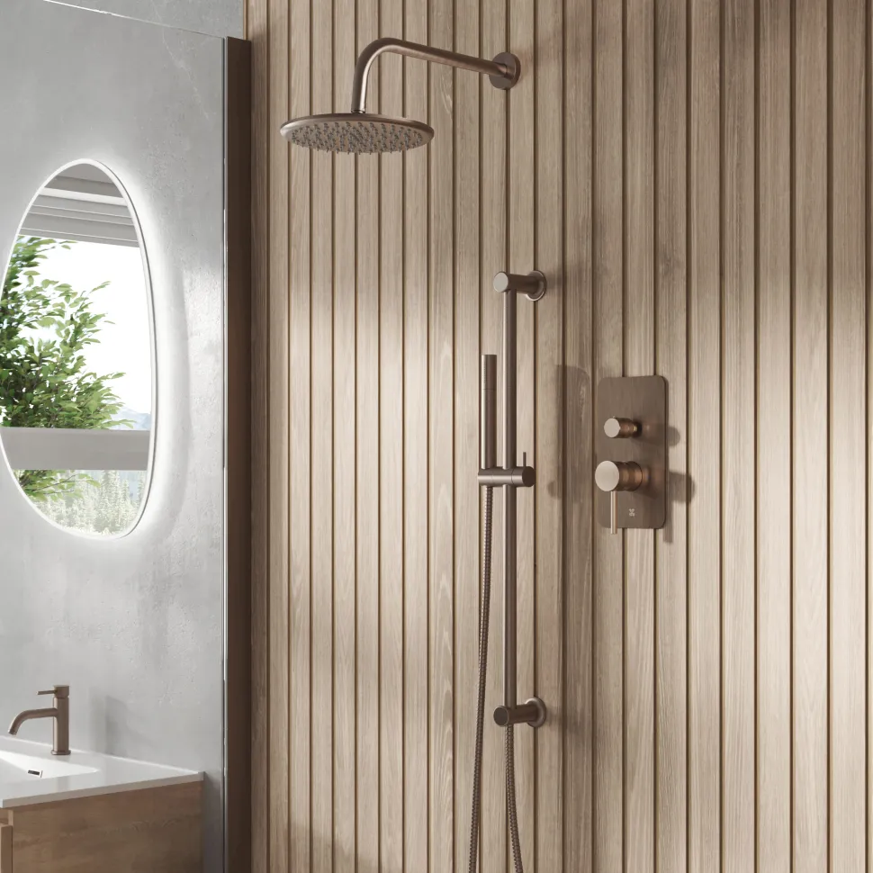 Core Shower Package with 2 Outlet Manual Valve, Fixed Wall Mounted Shower Head & Microphone Handset Slide Rail Kit