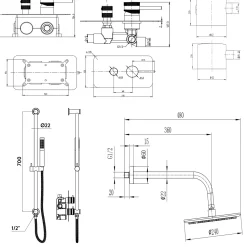 Core Shower Package with 2 Outlet Manual Valve, Fixed Wall Mounted Shower Head & Microphone Handset Slide Rail Kit