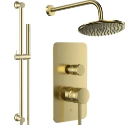 Core Shower Package with 2 Outlet Manual Valve, Fixed Wall Mounted Shower Head & Microphone Handset Slide Rail Kit