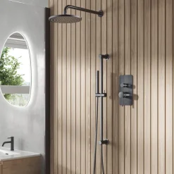 Core Shower Package with 2 Outlet Manual Valve, Fixed Wall Mounted Shower Head & Microphone Handset Slide Rail Kit