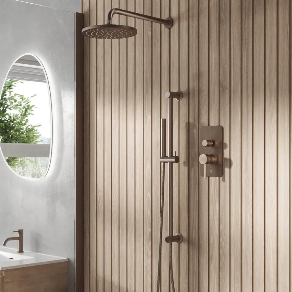Core Shower Package with 2 Outlet Manual Valve, Fixed Wall Mounted Shower Head & Microphone Handset Slide Rail Kit