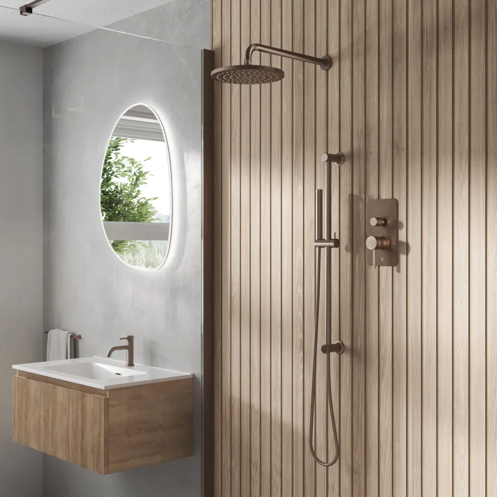 Core Shower Package with 2 Outlet Manual Valve, Fixed Wall Mounted Shower Head & Microphone Handset Slide Rail Kit