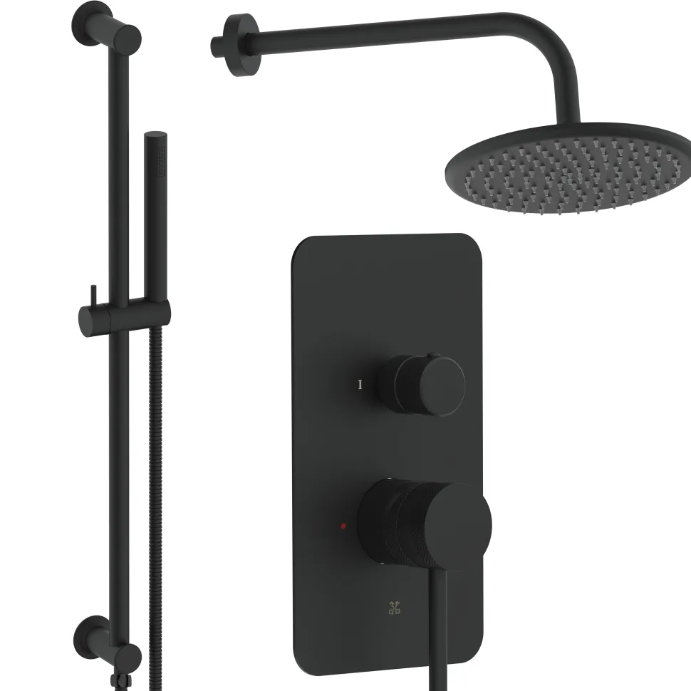 Core Shower Package with 2 Outlet Manual Valve, Fixed Wall Mounted Shower Head & Microphone Handset Slide Rail Kit