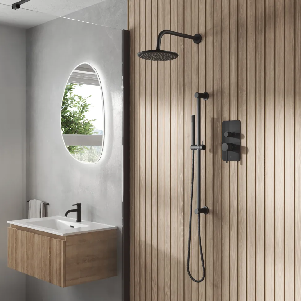 Core Shower Package with 2 Outlet Manual Valve, Fixed Wall Mounted Shower Head & Microphone Handset Slide Rail Kit