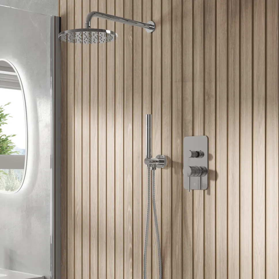Core Shower Package with 2 Outlet Manual Valve, Fixed Wall Mounted Shower Head & Shower Kit