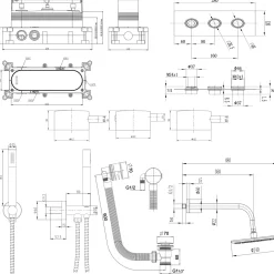 Core Shower Package with 3 Outlet Valve, Fixed Shower Head, Kit & Overflow Bath Filler