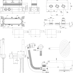 Core Shower Package with 3 Outlet Valve, Fixed Shower Head, Kit & Overflow Bath Filler