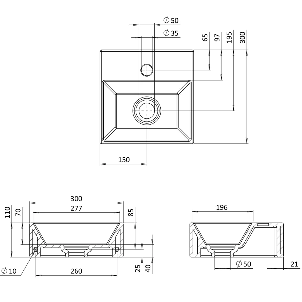 Crosswater Beck 300mm Cloakroom Wall Hung Basin with Waste