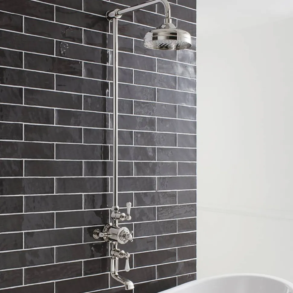 Crosswater Belgravia Exposed Thermostatic Shower Valve with Fixed Shower Head and Bath Spout - 8 Inch Chrome Shower Head