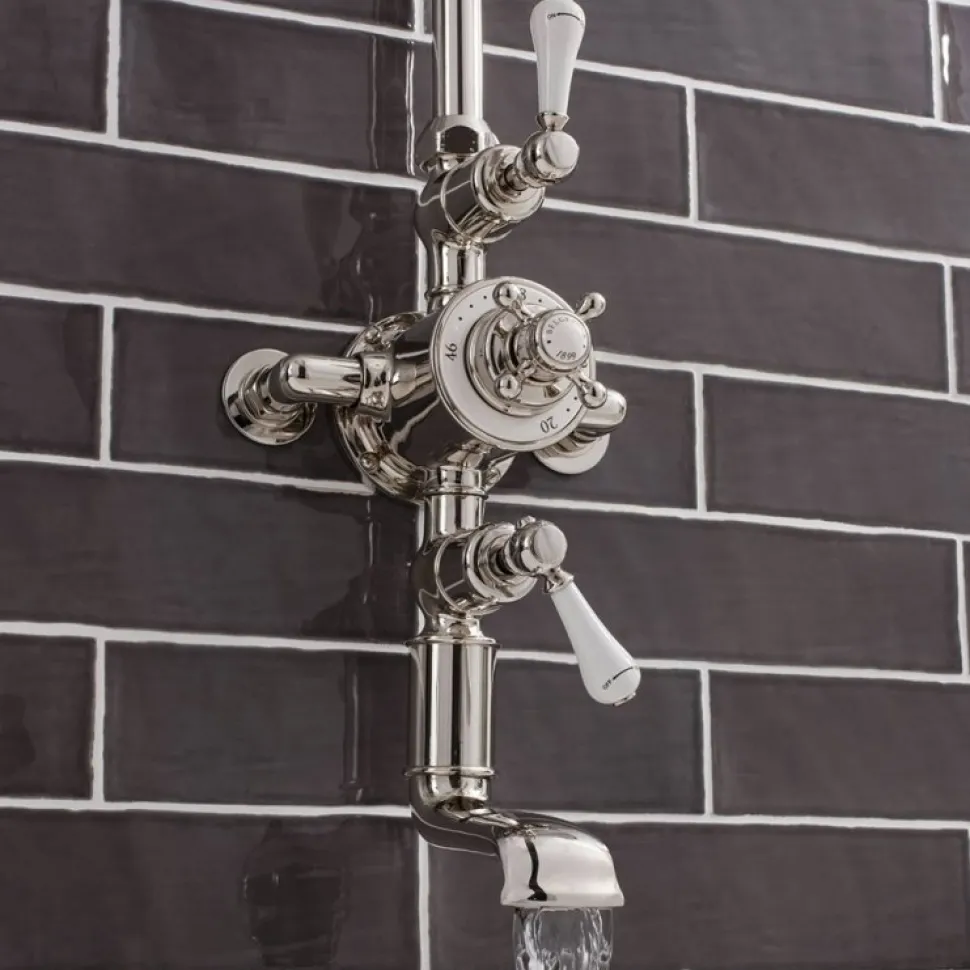 Crosswater Belgravia Exposed Thermostatic Shower Valve with Fixed Shower Head and Bath Spout - 8 Inch Chrome Shower Head