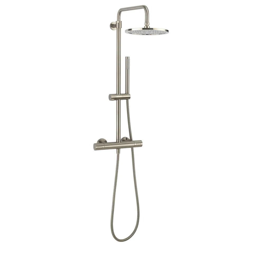 Crosswater Central Exposed Thermostatic Shower Valve with Rigid Riser & Handset Kit - Brushed Nickel
