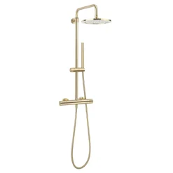 Crosswater Central Thermostatic Exposed Shower Kit With Height Adjustable Rigid Riser - Brushed Brass
