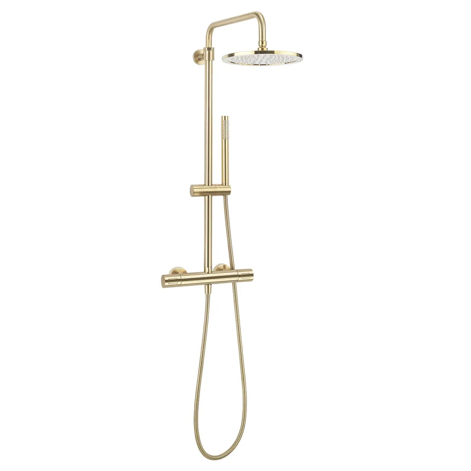 Crosswater Central Thermostatic Exposed Shower Kit With Height Adjustable Rigid Riser - Brushed Brass