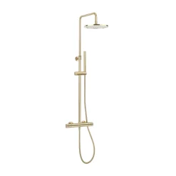 Crosswater Central Thermostatic Exposed Shower Kit With Height Adjustable Rigid Riser - Brushed Brass