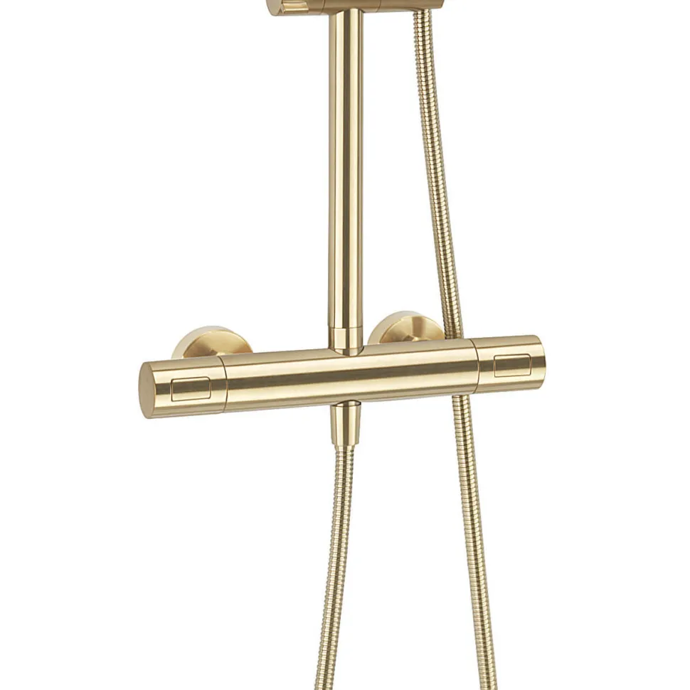 Crosswater Central Thermostatic Exposed Shower Kit With Height Adjustable Rigid Riser - Brushed Brass