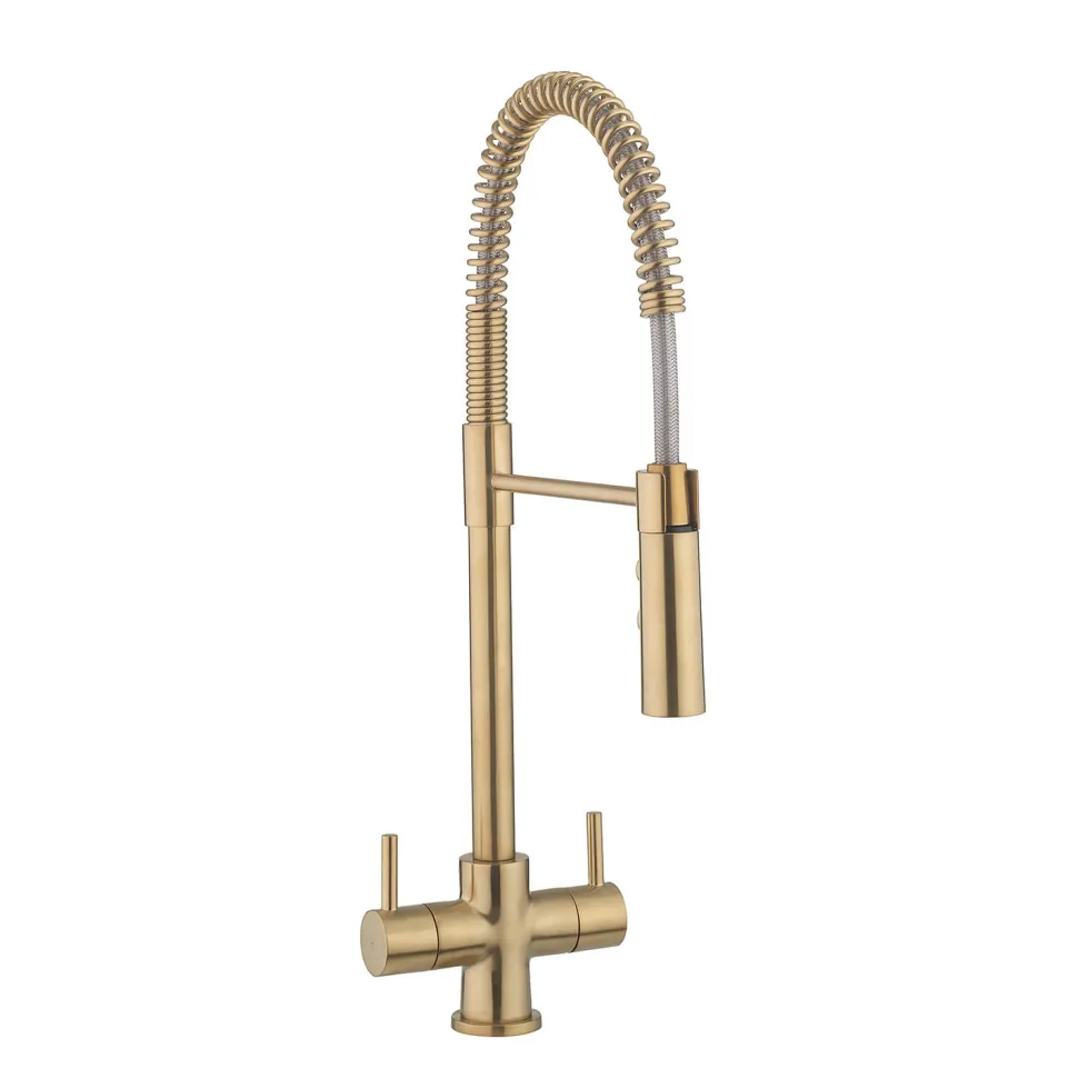 Crosswater Cucina Cook Dual Control Mono Kitchen Mixer with Flexi Spray - Brushed Brass