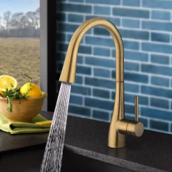Crosswater Cucina Cook Mono Kitchen Mixer with Concealed Dual Function Pull Out Spray - Brushed Brass