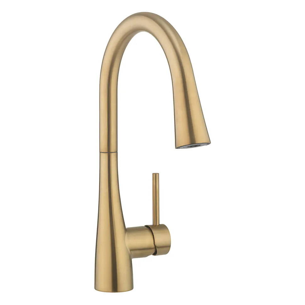 Crosswater Cucina Cook Mono Kitchen Mixer with Concealed Dual Function Pull Out Spray - Brushed Brass