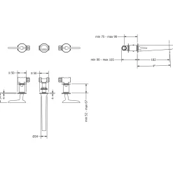 Crosswater Foile Wall Mounted 3 Hole Basin Mixer Tap