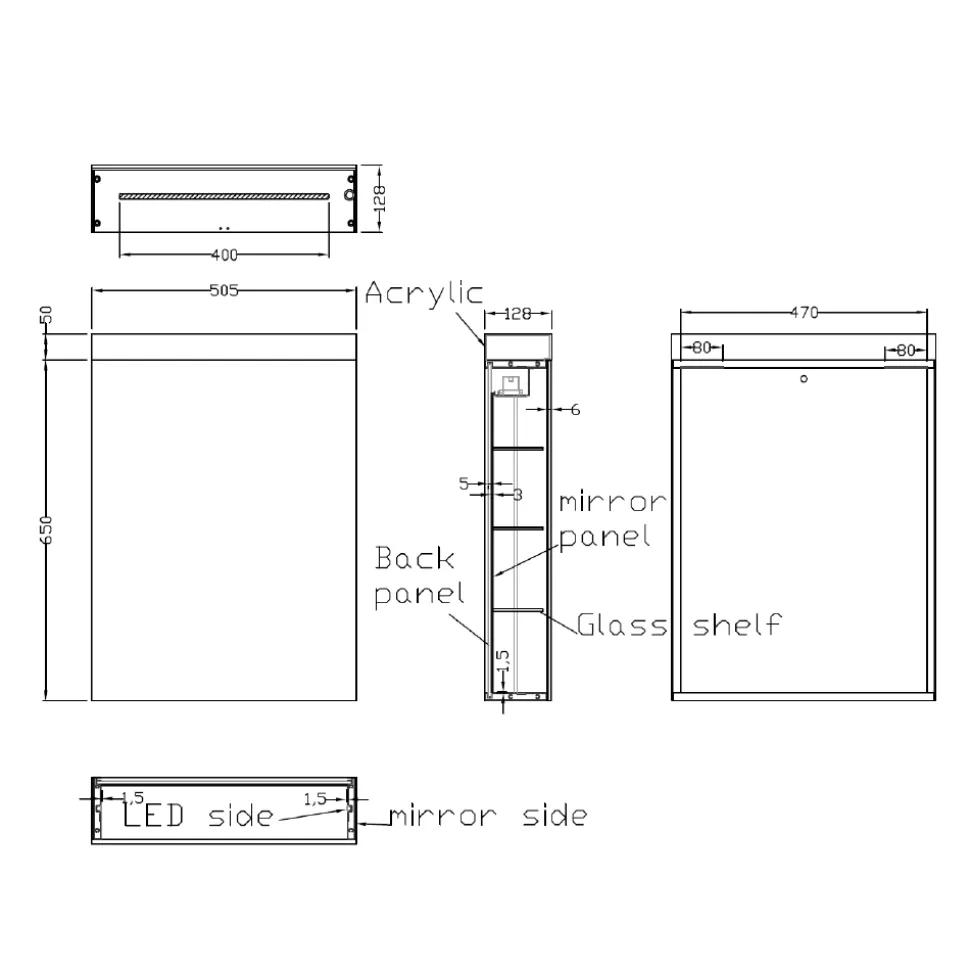 Crosswater Image Illuminated Mirror Cabinet with Shaver Socket & Colour Change LED's - 500, 700 & 900mm