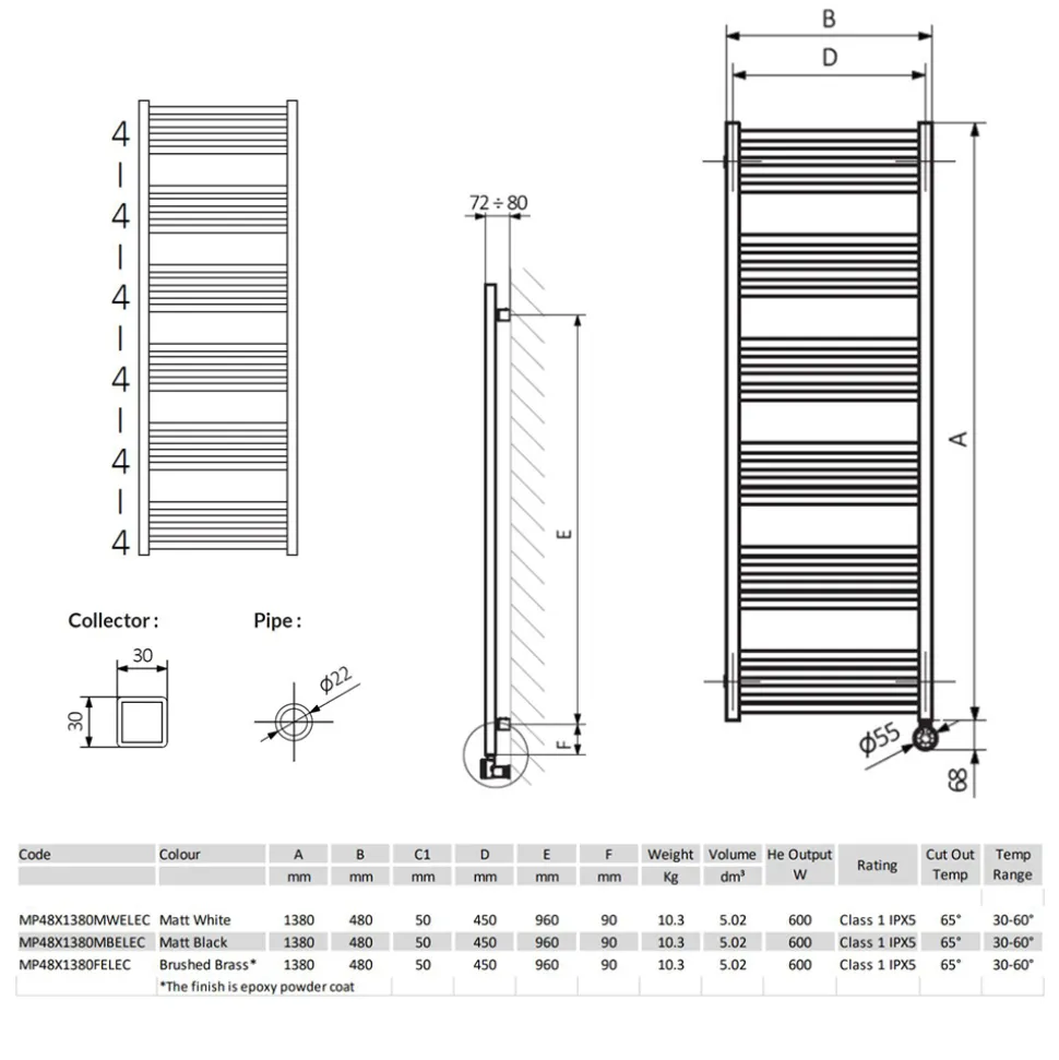 Crosswater MPRO Electric Brushed Bronze Heated Towel Rail