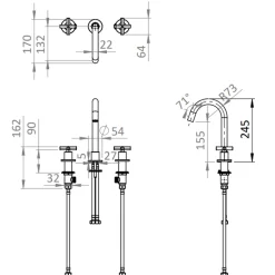 Crosswater MPRO 3 Hole Basin Mixer Tap with Crosshead Handles