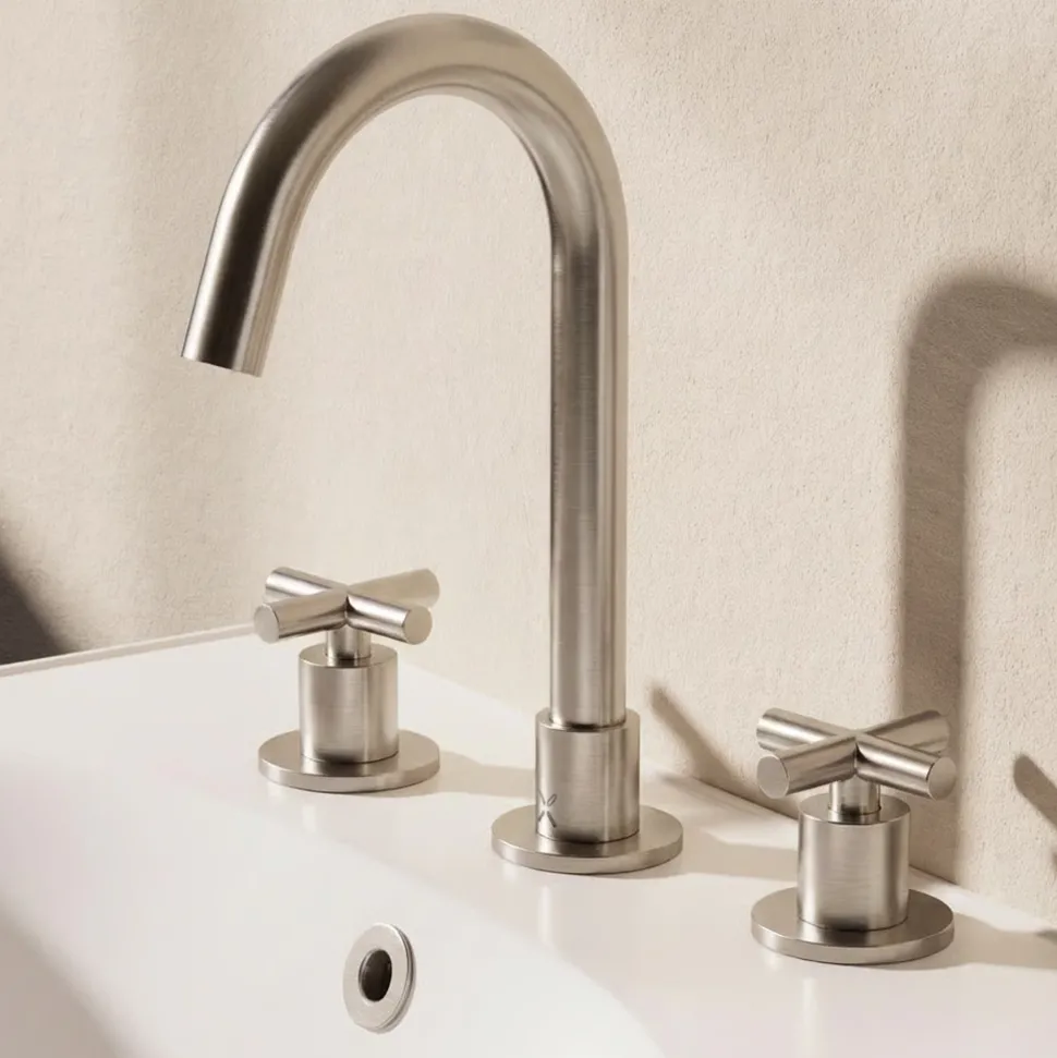 Crosswater MPRO 3 Hole Basin Mixer Tap with Crosshead Handles