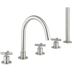 Crosswater MPRO 5 Hole Bath Mixer Tap & Shower Handset with Crosshead Handles
