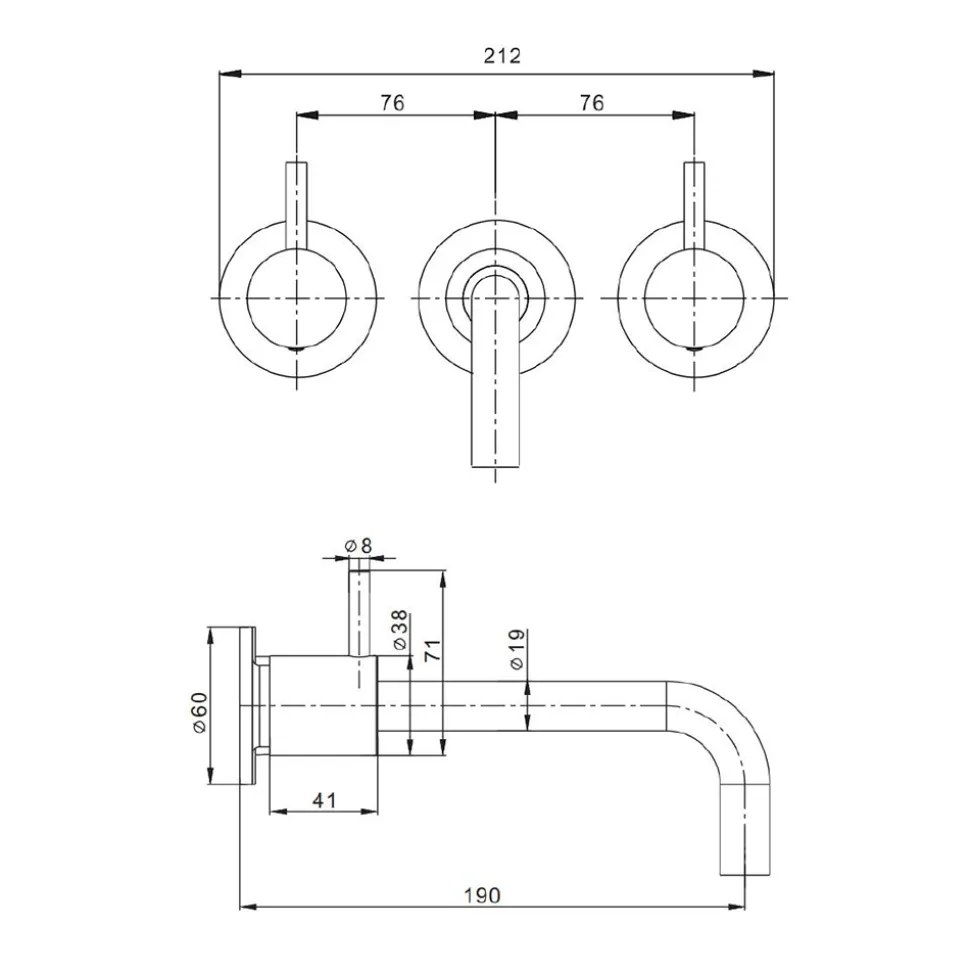 Crosswater MPRO 3 Hole Wall Mounted Basin Mixer Tap
