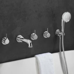 Crosswater MPRO Industrial 5 Hole Wall Mounted Bath Filler Tap with Spout & Handset